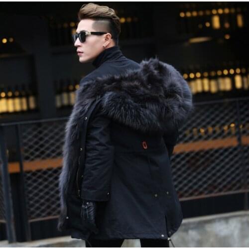 Real Fur Coat Winter Jacket Men Real Raccoon Fur Parka Men Clothes Warm Long Coats Plus Size Parkas Veste MC17C185 Y1804