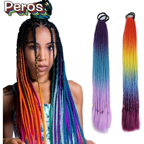 Synthetic Braiding 24Inch 12Roots Ponytail Hairpiece With Rubber Band Hair Ring Braided Chignon Hair Ponytail Hair