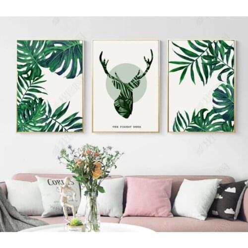Modern Forest Elk Green Plant Nordic Poster Canvas Print Modular Wall Paintings For Living Room Wall Art Home Decor No Framed