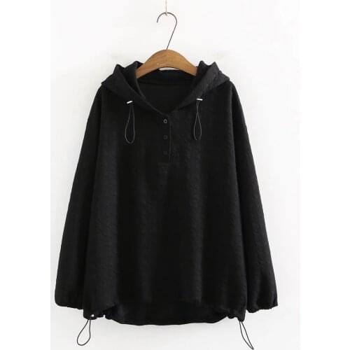 Plus size hooded draw string loose Womens Sweatshirts 2021 NEW Drop-shoulder sleeves solid color autum pullover Woman clothes