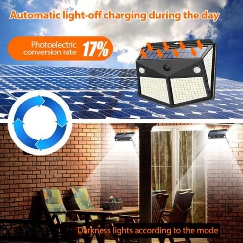 160/260LED Outdoor Solar Lamps Double Smart Sensor Head Waterproof Garden Wall Light Four-sided Luminous Human Body Sensor Lamp