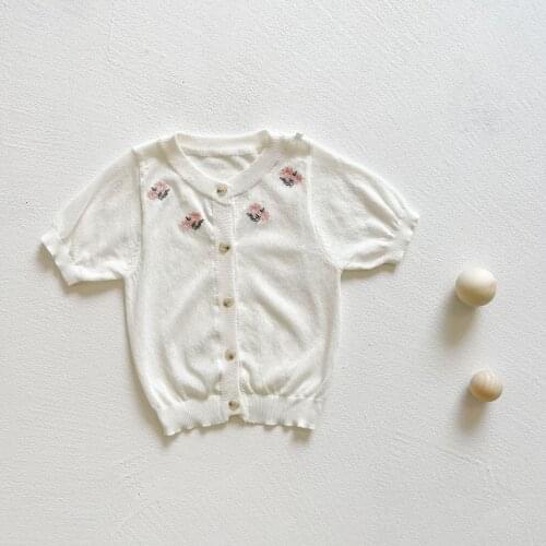 Knitted Baby Girls Cardigan Coat Summer Eembroidered Handmade Knitwear Kids Jacket Short Sleeve Toddler Sweaters For Girls Coat