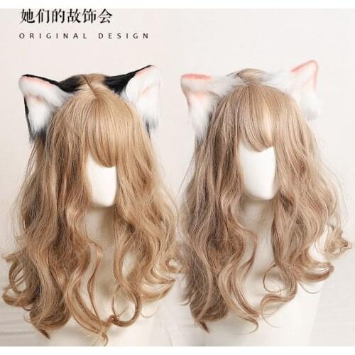 Japanese Lolita Girl Woman Cat Ears Hairpin Kawaii Plush Hair Clip Edge Clamp Handmade Side Clip Halloween Cosplay Headpiece