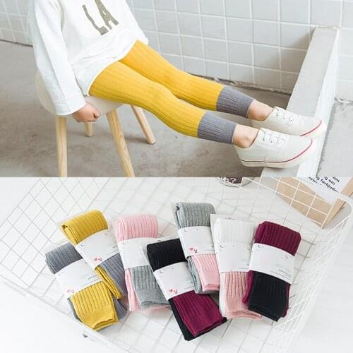 Candy Colors Patchwork Girls Knitting Leggings Autumn Winter Outfit Child Girl Warm Pants Children Clothing Kids Female Leggings