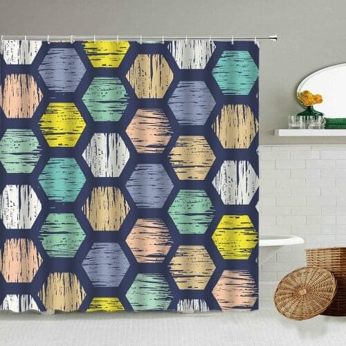 Cartoon Color Geometric Pattern Shower Curtain Dots Blue Green Yellow White Bathroom Waterproof Polyester Screen Home Decoration