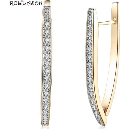 Rolilason long zircon 925 gold earrings elegant business gifts for women exclusive creation Je1212