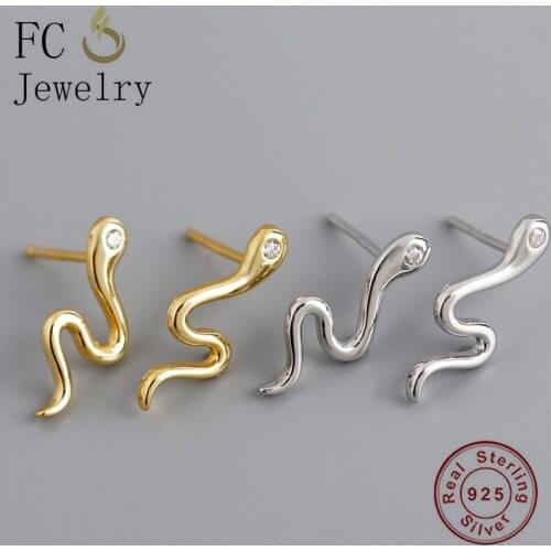 FC Jewelry 925 Sterling Silver Punk Style Gothic Smooth Snake Drop Earring For Women Ear Bone Accessories Boucle D'oreille 2020
