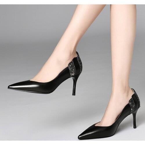 Women Pumps High Heels Bling Wedding Shoes Bridal Black Basic Pump White Dress Shoes Pointed Toe Thin Heeled Ladies Shoes 8338G