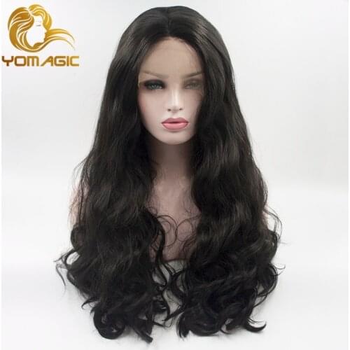Yomagic Hair Body Wave 13X5X1 Lace Part Wigs for Women Black Color Synthetic Hair Glueless Lace Wigs with Natural Hairline