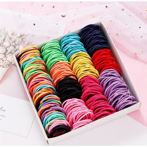 100 Pcs/Set Nylon Solid Color Kids Girls Lovely Colorful Elastic Hairband Hair Gum Cute Pretty Korean Style Kids Girls Headwear