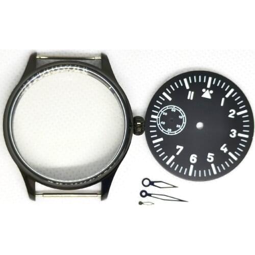 44MM Black Watch Cases Stainless Steel Luminous Dial And Hands Fit Eta 6497 St36 Manual Movement