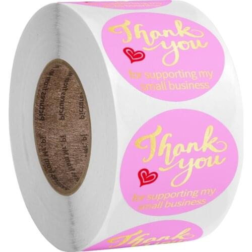 500pcs Pink Gold Foil Thank You for Supporting My Small Business Labels Stickers Paper for Wedding Party Gift Card Decoration