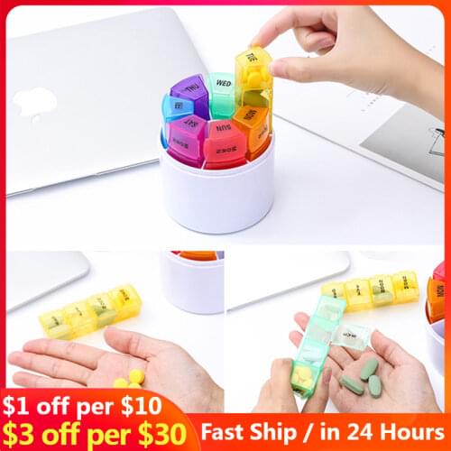 7pcs Pill Box 7-Day Medicine Box Organiser Portable Dispensing Covered Partitioned Pill Box Organiser Set for Outdoors Travel