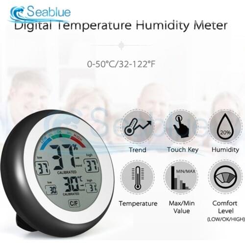 Car LCD Digital Touch Screen Thermometer Hygrometer Round Digital Indoor Temperature Humidity Meter For Weather Station