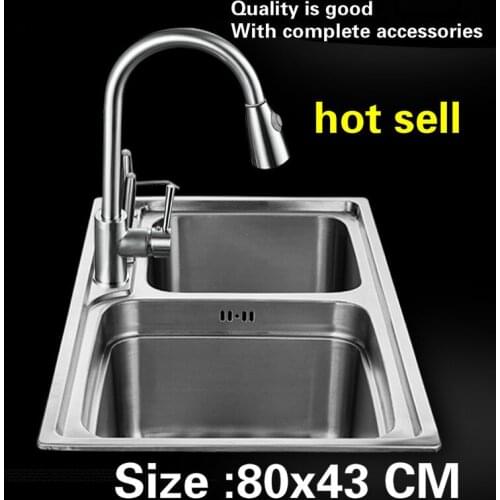 Free shipping Hot sell household big kitchen double groove sink do the dishes food grade 304 stainless steel 800x430 MM