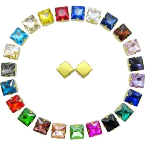 Colorful glass Crystal Gold claw fancy colors 8mm 10mm Square shape Sew on rhinestones beads garment shoes trim diy accessories