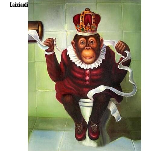 Diy diamond painting Monkey toilet kit diamond embroidery animal full rhinestone cross stitch diamond mosaic WC Bathroom decor