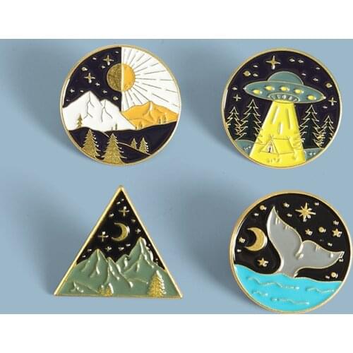 New Sun Moon Alternation Enamel Pins Natural Landscape Brooches Lapel Badge Bag Jewelry Gift For Friends