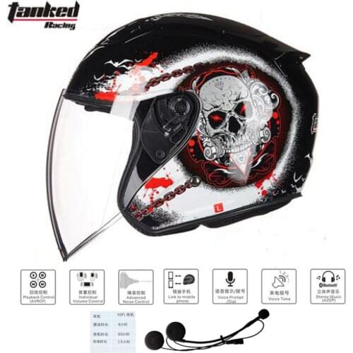 Tanked Half face Racing Motorcycle Helmets T536 with Bluetooth-headset 3/4 Motorbike Helmets Made of ABS and PC Visor Lens