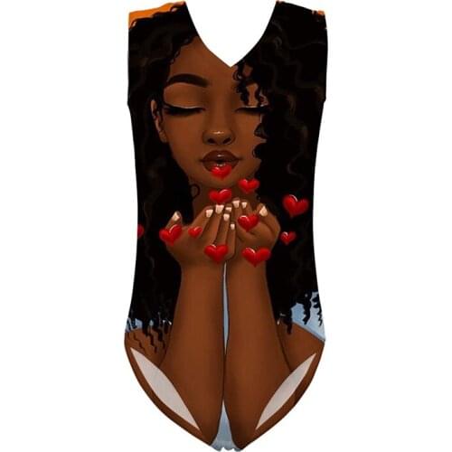 HYCOOL Heart Shape African Black Girl Pattern One Piece Swimsuit Summer Children Swimwear Baby Girls Beach Bathing Swimming Suit