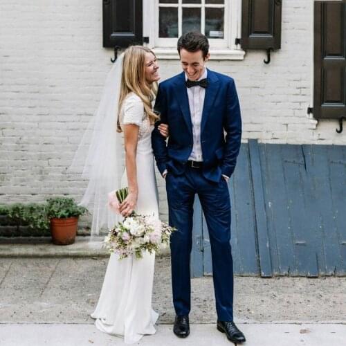 Custom Made Navy Blue Men Suits Beach Wedding Suits for Men Groom Tuxedo Bridegroom Outfit Blazers Best Man Costume Homme 2Piece