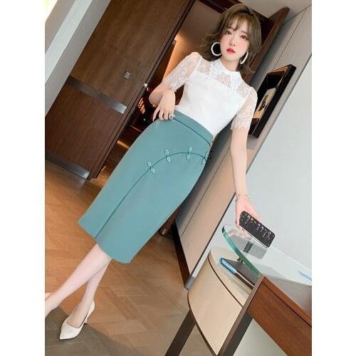 Chinese wind restoring ancient ways is the manual button new pure color skirt of tall waist summer