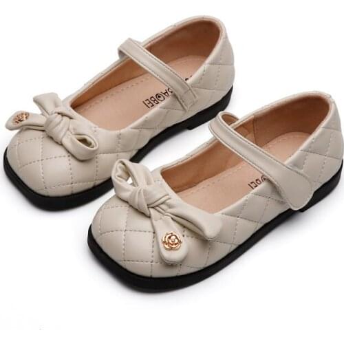 Girls' Leather Shoes 2021 New Soft-soled Bow-knot Princess Shoes Childrens Western Style Student Shoes Cute Flats for Wedding
