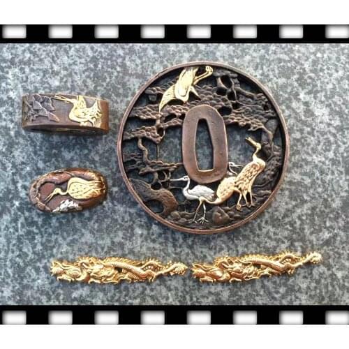 Nice Crane Theme Brass DIY Fittings For Japanese Samurai Sword Katana Set Accessory Tsuba/Kashira/Fuchi/Menuki