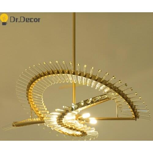Nordic Round Crystal LED Pendant Lamps Lighting Postmodern Golden Light Luxury Pendant Lights LOFT Villa Living Room Hanginglamp