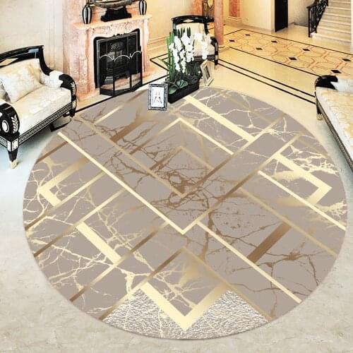 Marble Pattern Round Carpet Washable Easy To Clean Trend Gold Striped Pattern Digital Printed Carpet
