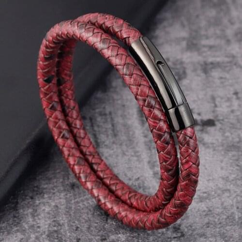 LAMEMDEE Fashion Jewelry Combination Brown Leather Stainless Steel Buckle Men Bracelet Hot Selling For Birthday Simple Gift