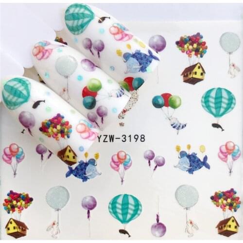 Fashion Stickers for Nails DIY Cartoons Color Balloon Water Sliders Manicure Decor Watercolor Nail Decal Stickers Accessoires