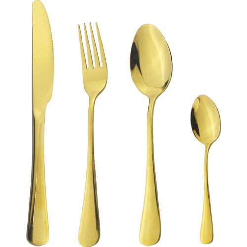 Gold Dinnerware Set Knife Fork Spoon Tableware Set Stainless Steel Dinner Set Rainbow Flatware Black Gold Cutlery Set Kitchen