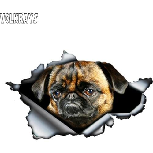 Volkrays Cartoon Animal Car Sticker Brussels Griffon Dog Torn Metal Decal Waterproof Stickers Automobile Accessories,13cm*7cm