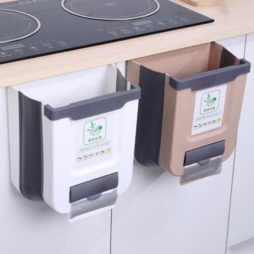Wall Mounted Folding Kitchen Trash Can Waste Bin Kitchen Garbage Cans High Capacity Recycle Rubbish Kitchen Dustbin Garbage Bin