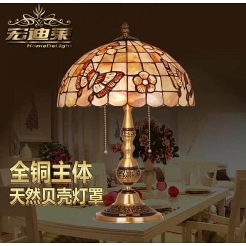 The natural copper shell lamp Waratah Sakura butterfly Festival gift wedding bedroom bedside table lamp full copper lamp