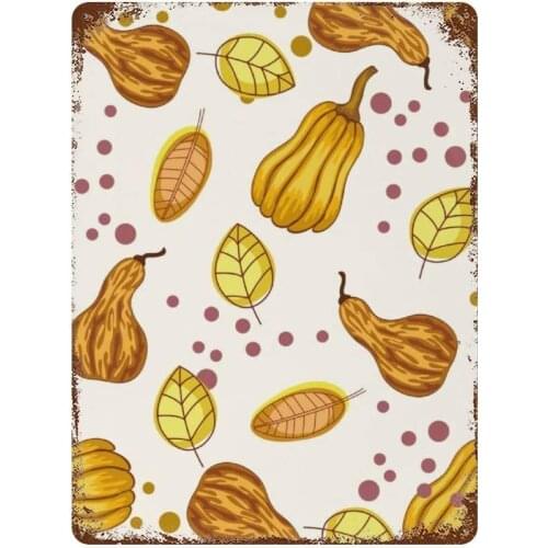 NoBrands Vintage Retro Metal Tin Sign Wall Decor Art Thanksgiving Day Winter Squash Falling Leaves Pattern Home Decor Plaque
