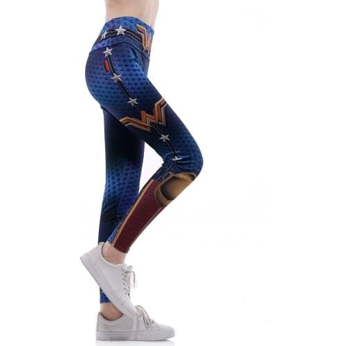2018 New Elastic Women Sport Pants Star 3D Print Women Jogging Workout Fitness Sports Blue Leggings S To 3xL