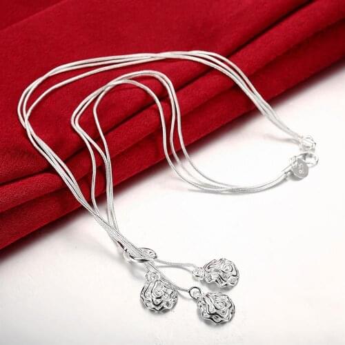 Charm Fashion 925 Sterling Silver Necklaces Fine Jewelry 18 Inches Rose Flower Necklace for Women Party Christmas Gifts