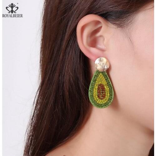 Handmade Crystal Avocado Drop Earrings New Fashion Geometric Fireworks Waterdrop Earrings Korean Bohemian Jewelry
