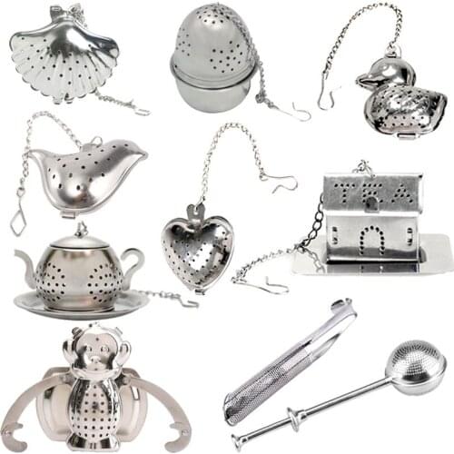 Heart/House/Duck/Monkey/Teapot/Ball/Bird/Shell Full Shape Stainless Steel Infuser Filter Strainer Tea Ball Spoon E2S