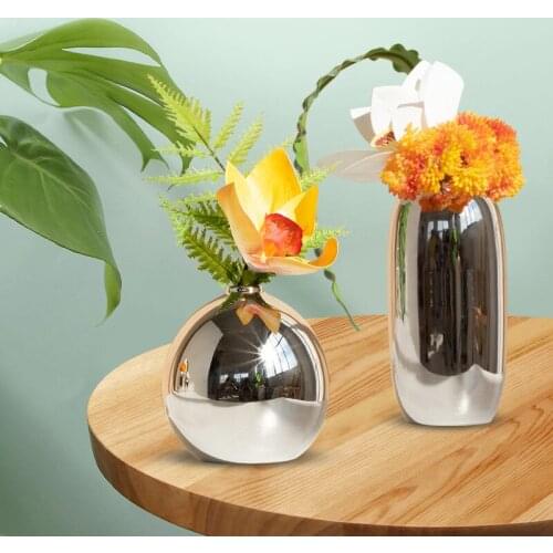 Nordic living room TV cabinet wine cabinet decoration soft art ceramic electroplating silver vase