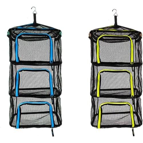 Foldable 4 Layer Hanging Drying Net Fishing Drying Rack with Zippers Dryer Mesh Fish Vegetables Fruit Herb Hanging Net Dry Cage