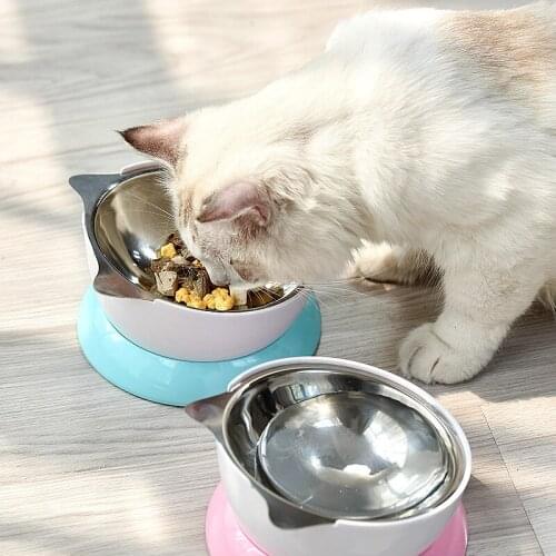 Styling soft-green stainless steel cat bowl Tilt cervical vertebral anti-slip ultra-durable