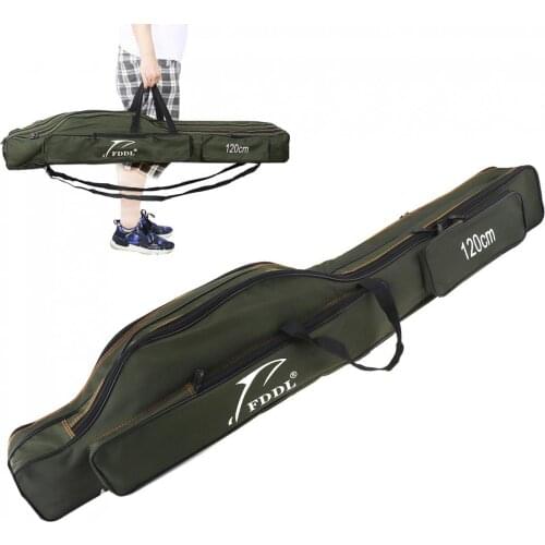 120cm Double Layer Large Capacity Fishing Bag Collapsible Fishing Rod Storage Bag Canvas Sea Fishing Tackle Foldable Carry Case