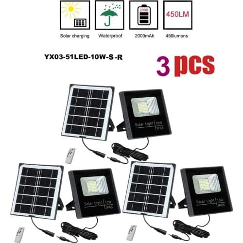 3pcs 51leds Solar Light smart on at night Ip65 Waterproof Outdoor street wall garden lamp rotable Remote Control seperable panel