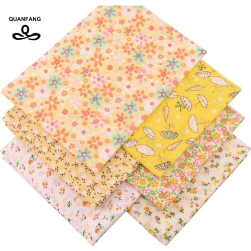 Thin Cotton Fabric Patchwork For Sewing Scrapbook Cloth Fat Quarters Tissue For Quilt Needlework Pattern 50*50cm Yellow 6pcs
