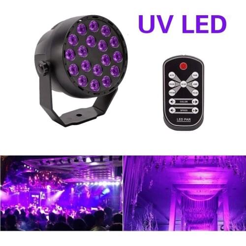 UV Par Stage Lights,AVEKI 18 LED DJ Sound Activated Strobe Blacklight with DMX 512 IR Remote Control for Party Wedding Bar Club