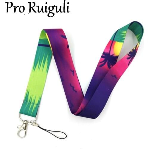 30pcs Setting sun coconut tree Neck Strap Lanyards ID badge card holder keychain Mobile Phone Strap Gift webbings ribbons