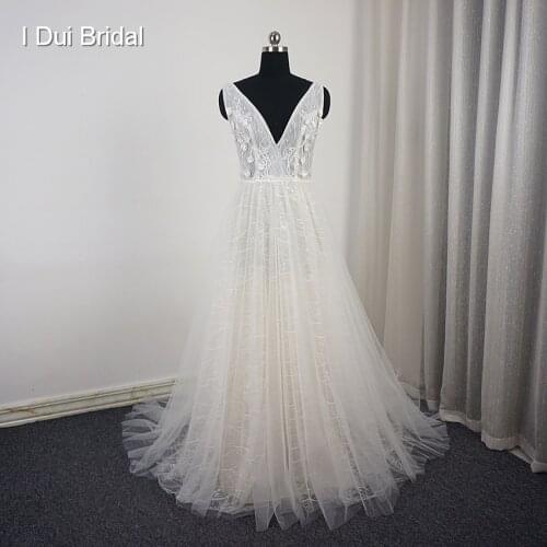 V Neck Flower Beaded Wedding Dress Luxury Beaded Lace Bridal Gown New Arrival